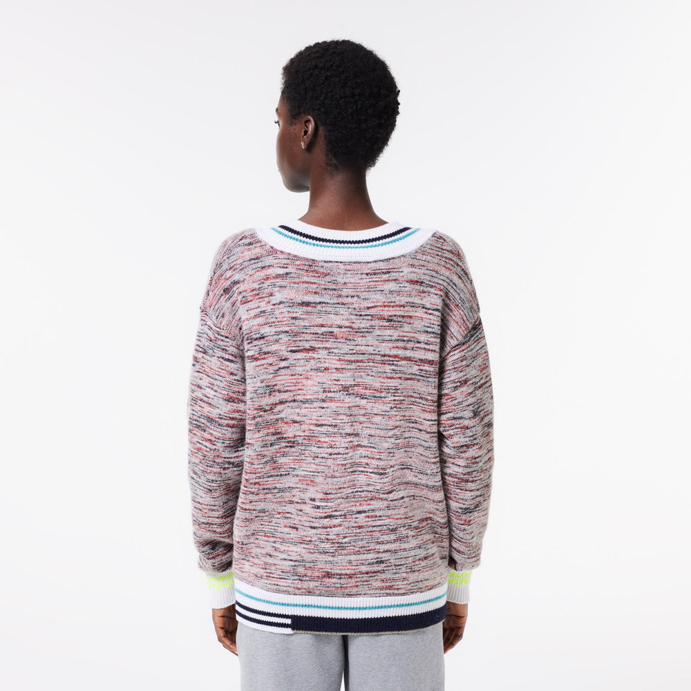 Contrast Stripe V Neck Alpaga Sweater