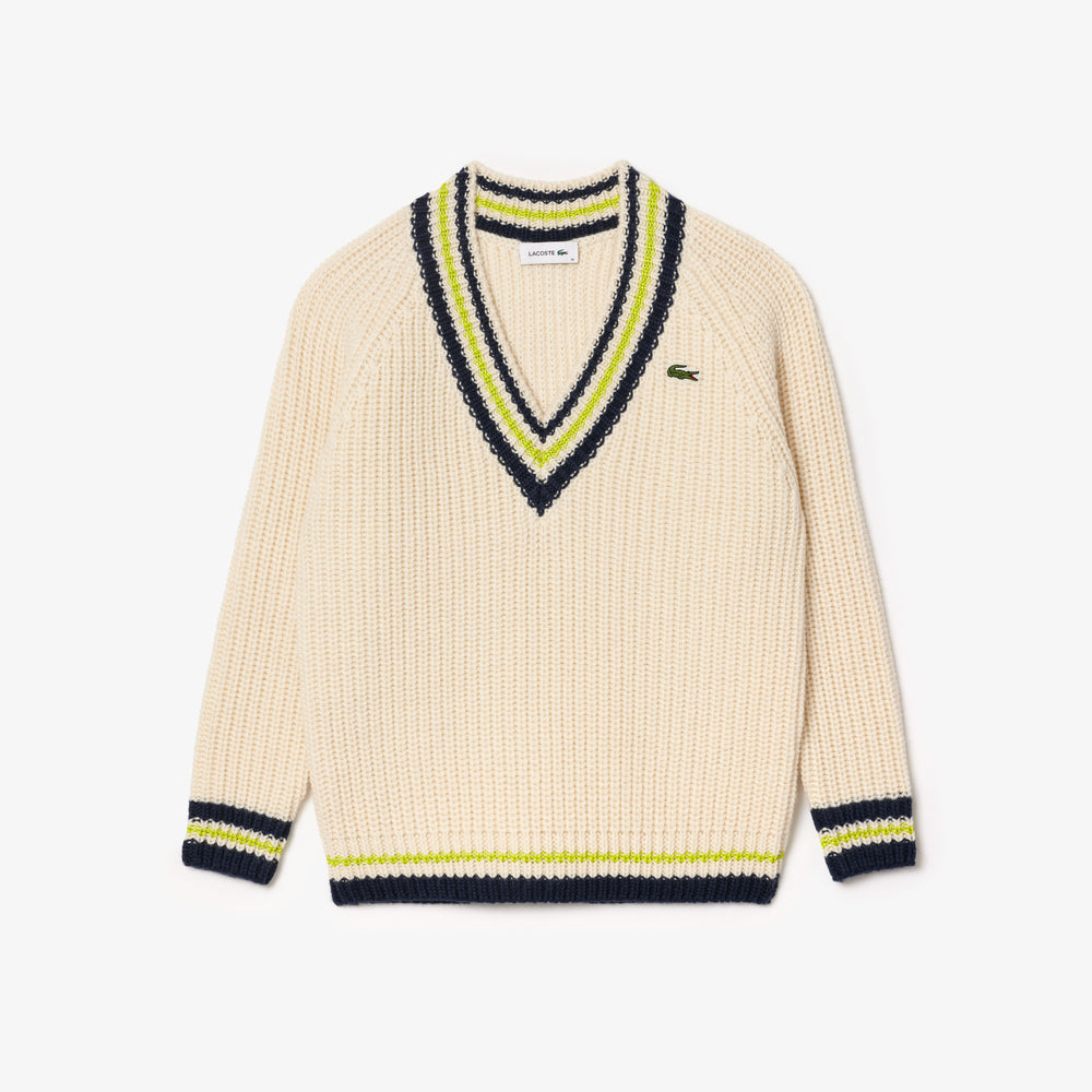 Oversized Wool V Neck Tennis Sweater