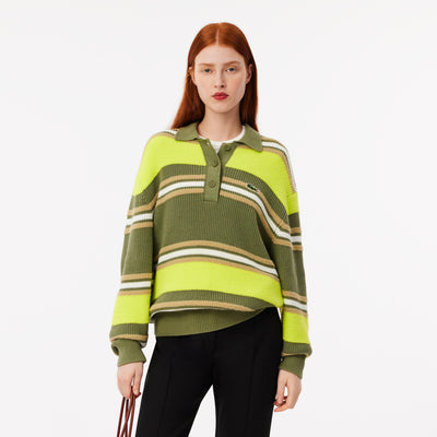 Ribbed Striped Polo Shirt Sweater