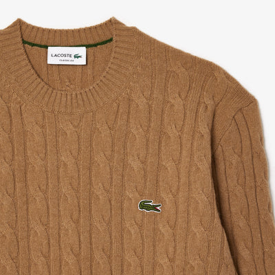 Cable Knit Wool Crew Neck Sweater