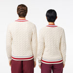 Unisex Lacoste V-Neck Cable Knit Sweater in Organic Cotton