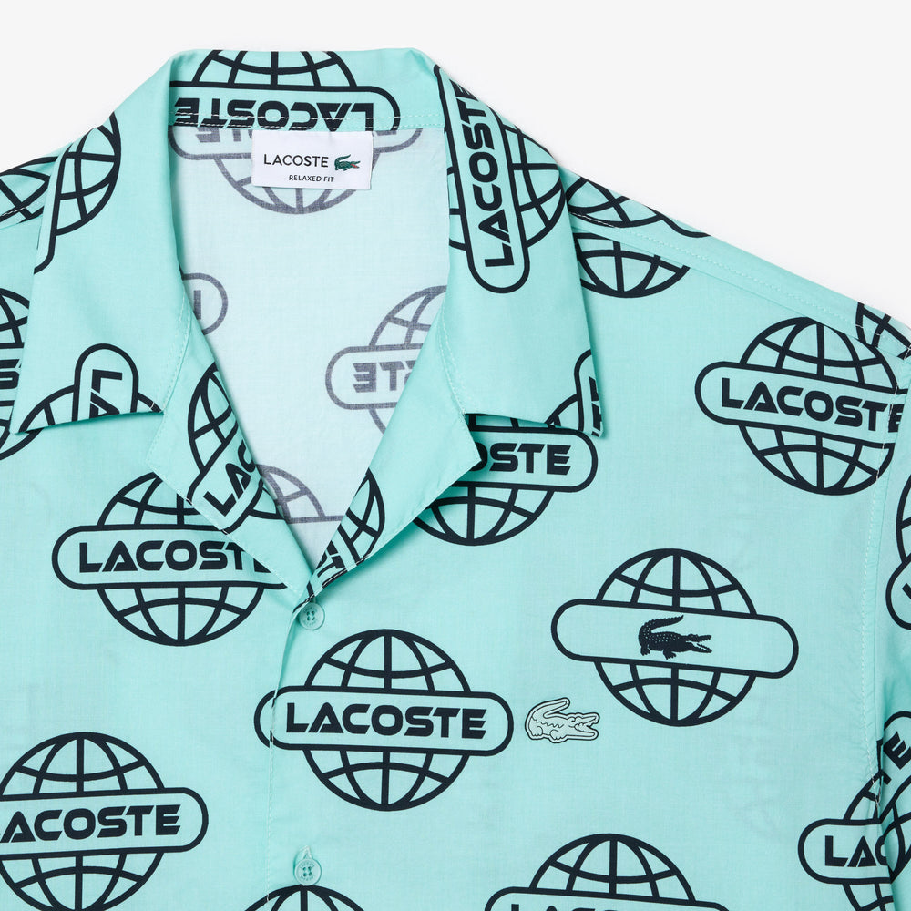 Globe Print Lacoste Cotton Twill Shirt