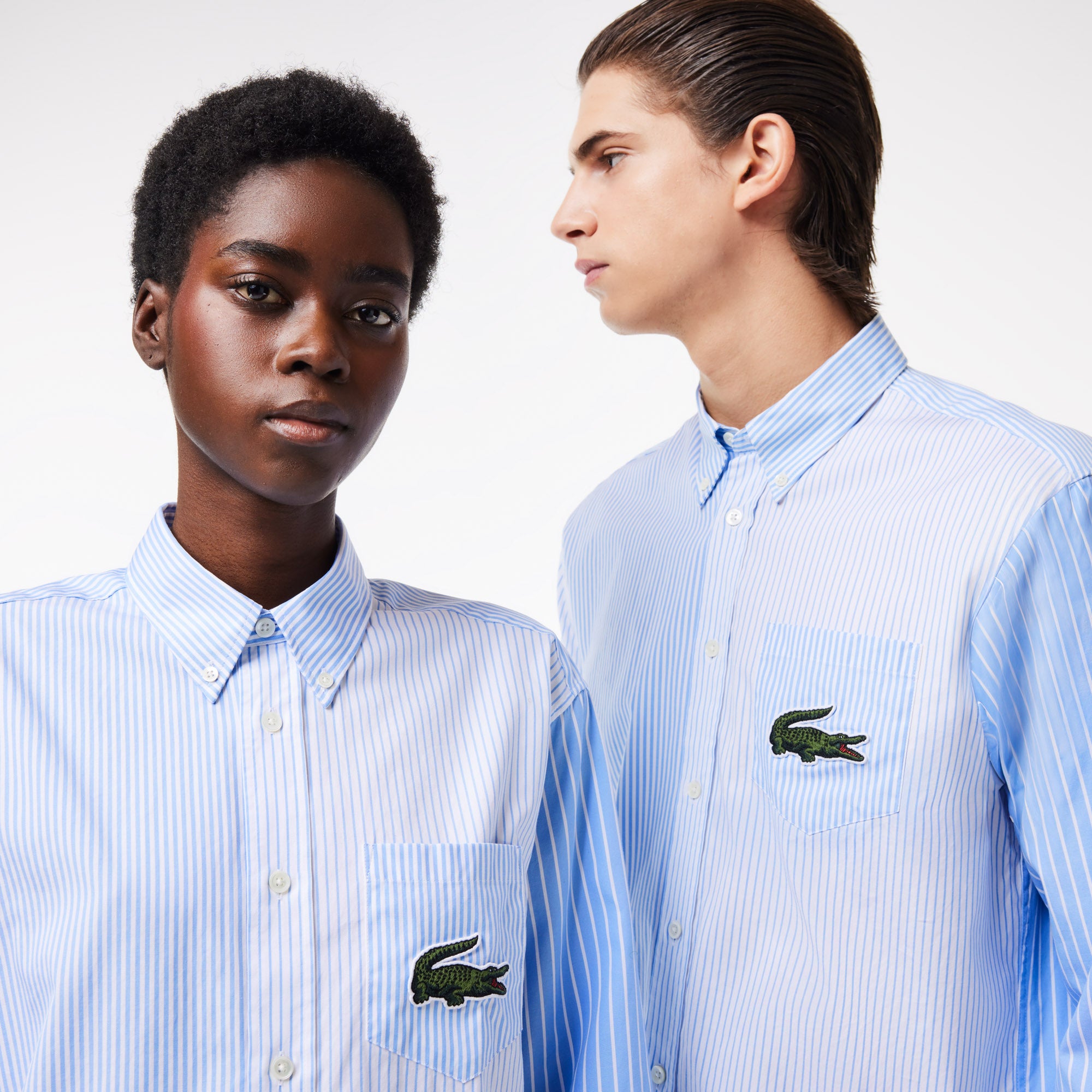 Unisex Lacoste Large Crocodile Striped Cotton Shirt