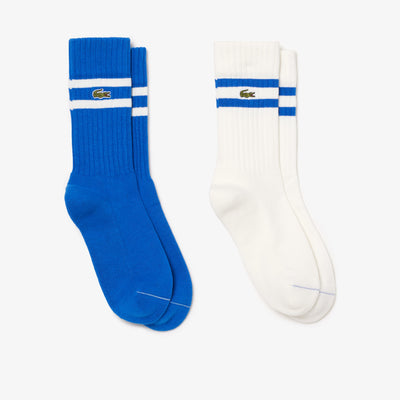 Unisex ribbed knit socks with contrast stripes