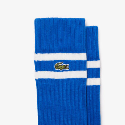 Unisex ribbed knit socks with contrast stripes