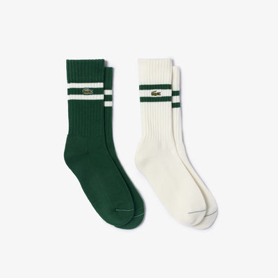 Unisex ribbed knit socks with contrast stripes